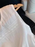 White Embroidery Linen Spliced Sleeveless Top Dress New Design Temperament Loose Thin Outer Wear Vest