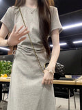 2026 New French High-End Gray Dress Summer Women's Small Casual Temperament Waist Dress