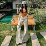 Old Money Latte Milk Tea Color Elastic Horn Low Waist Not Leg Thin Horn Trousers Jeans Jeans