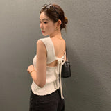 Korean Chic Summer New Det-Backbanded Strap Design Temperament With Sleeveless Vest Knitted Shirt 4 Colors