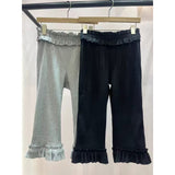 Korean Ins Girl Lace Lotus Side High Waist Bottom Five Trousers Comfortable Elastic Super-Spiles Pants 2 Colors