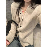 V-Neck Knitted Bottom Cardigan Women's Spring And Autumn Sweater Coat Design Sense Of Small Body Chic Sweet Sleeve Long Sleeve Top