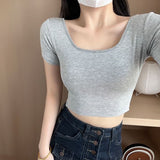 A058# Black French Sweet Hottie Collar Collared Long-Sleeved T-Shirt Red Fried Street High-Waisted Umbilly Short