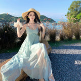 Mint Midsummer Cool Sling Dress Women's Holiday Style Temperament Dress Hanging Neck Lotle Side Mint Green Sling Skirt