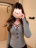 Long-Sleeved T-Shirt For Girls Winter Small Waist Lace Bottom Shirt Slim Hottie Top