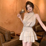 2026 Summer Court Style Feel Pure Desire To Coat Leaves Side Half Dress Two Suit Dress Dress Woman