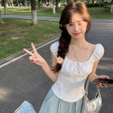 Summer Baihike Artifact 2026 Korean Retro Square Tie With White T-Shirt Repair Slim Lazy Casual Blouse