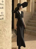 New Women's French Retro Orange Truss Dress Medium Long V To Receive Thin Dress Women's Lace French Elegance