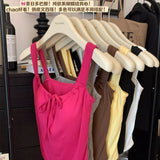 1062# Human Cotton Tie Bow With Small Sling Vest Women's Summer 2025 New Hot Girl Style Solid Color Wear Clothes