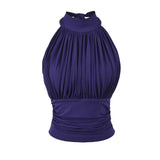 Korean Version Of Sexy Hottie Folded Short Folded Folded Body Shoulder Hanging Neck Vest Thin Solid Color Wearing T-Shirt New