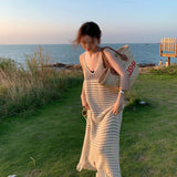 New French Retro-Faded Knitted Sling Dress For French Retro-Dense Knitted Dress