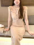 Love And Spirit Temperament To Accept Waist Of Female Lace Dress Female Flying Sleeve Famous Commuting Long Temperament Commuting