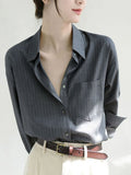 High-Endy, Sleaky Texture Shirt Female Oversize Loose Striped Silt Shirt Thin