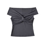 Spice Girls Folded Knot Stacked Short-Sleeved T-Shirt Chic One-Word Shoulder Pure Desire To Design The Body Of The Woman