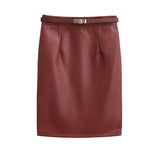 Sexy Secretary Royal Sister Wind High-Waisted Ass Leather Skirt Sexy Winter Thicker High Thin A Word Mid-Long Skirt