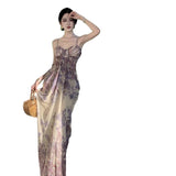 Purple Jade Pure Desire Net Yarn Flowers Hanging Dress Women Summer Super Fairy Seaside Holiday Dress