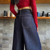 High Quality 2025 Autumn Wide-Legged Jeans Women 2025 Pear Shape Body Does Not Fade Dark Blue Straight Pants