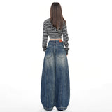 Cute Street Loose Broad Leg Three-Dimensional Cut Silhouette Jeans Drag Floor Pants Nine-Point Trousers Length