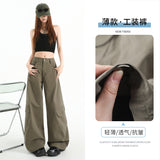 Nine Points Design Sense Retro Babes Scissors Trousers Set Thin Multi-Pocket Broad-Legged Workwear Casual Pants Wide