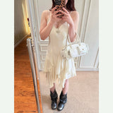 Thicker Chiffon Fabric + Inner Tulle Lace Sling Dress Women 2026 Summer New Irregular Skirt