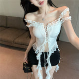 Irregular Lace Sling Vest Woman Wears Summer Pure Hottie Shoulder Bra Little Top Thai Beauty