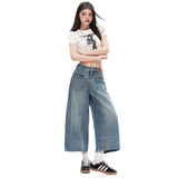 Vintage | Front Bag Structure Design | Seven Points Loose Straight Jeans Woman Yichun