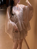 [Nanyang Lady] Silver Beads Embroidered Cloak Top A Word Dreduit Skirt Set Fashion