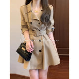 Qaqi Wind Coat Women Spring And Autumn Small Man Closes The Waist Collar Blazer Korean Version Of Casual Temperament Coat