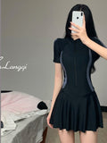 Boles 8499 Special Conservative Dress Covered Belly Skinny Sports Flat Horn Swimsuit