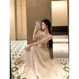 2025 Lace Splicing Sling Dress Femininity Summer Temperament Famous High-End Feeling To Close The Waistless Sleeveless Long Dress