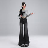 25 Autumn And Winter Black Gray Micro-Horn Jeans Women 2025 New High-Rise Thin Small Horn Pants