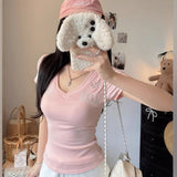 5113# Summer New Shoulder Short Sleeve Hollow Mesh Embroidery T-Shirt Girl Body Integrated With Chest Cushion