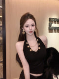 817 # Cimei High-Sensing Metal Chain Decoration Hanging Neck Sling Vest Inside The Method Of Sexual Pure Lust Hottie Showing Thin