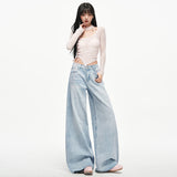 8199##Retro Old Cat Must Press Wrinkled Jeans Women 2026 New Loose Broad Legs Lanky Trousers