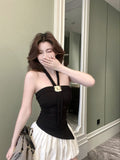 2921# Summer New Pure-Want Wind Hanging Neck Metal Decorative Vest Slimming Woman Fixed With Chest Cushion Top