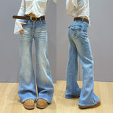 Light Blue Micro-Trumpet Jeans Women In Spring 2026 High-Waisted Loose No-Legs Trumpet Trousers