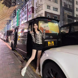 Pure Desire Is The Spring And Autumn And Winter New Korean Women Striped Hooded Sun Knitted Cardigan Girl Small Zipper Long-Sleeved Women's Clothing