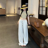 & Vintage Low-Rise Drawstrings Tight Waist Lanterns Lanterns Loose Broad Leg Trousers Set Thin Linen Straight Slacks Women