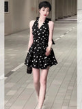 French Temperament Wave Point Hanging Neck Dress Woman 2025 Summer New Slim Waist Slim Skin Sexy A Short Skirt