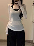 Slamm-Up Slings Two Sets Of 2025 Autumn Slim Net Yarn Long-Sleeved T-Shirt Top Female Tide