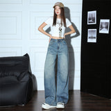 Light Blue Fireworks Waist Waist Design Wide-Legged High-Waist Jeans 2025 Autumn New Thin Pants