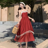 Yunnan Red Sling Dress Women's Summer Dopamine Wearing Thai Beauty Beach Long Skirt