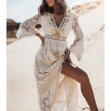 Vintage Women's Lysopuse Splicing Dress Casual Bohemian Holiday Beach Vintage Dress