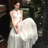 2025 New French Dress More Than Summer Dress White Moonlight Chest Mesh Dress Dress