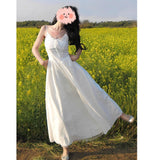 Summer Wear French White Sling Dress Women's Summer 2025 New Unique Beautiful Gentle Temperament Long Dress