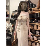 Net Yarn Double-Layer Light Luxury Name Style Temperament Shoulder Dress Tight Dress Beautiful Dress