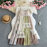 Yunnan Tourism Seaside Resort Style Retro Broken Flowers Spliced Slinged Dress Women Summer Small Loose Long Dress