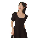 2025 Early Summer Hepburn Small Black Dress New French Retro Collar Bubble Sleeves Sweet Spicy Dress