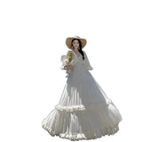 Xinjiang Sichuan West Yunnan Tourism Photo Wearing Heavy Industry Thresh Super Fairy Neck To Receive Waist Dress Dress Dress Woman