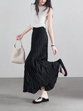 College Windy Wrinkled Big Skirts To The Long Skirts ~ 2025 Spring New Thin 100-Fold A-Word Half-Body Skirt
